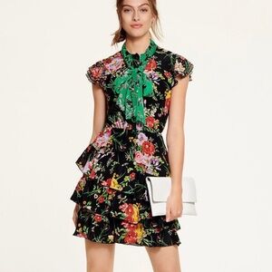 Alice and Olivia Lessie Tiered Floral Toe-Neck Dress